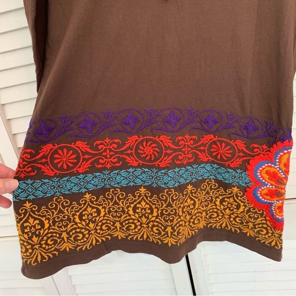Johnny Was JWLA Blouse Womens S Brown Floral Embroidered Tunic Peasant Boho Top - Picture 4 of 14